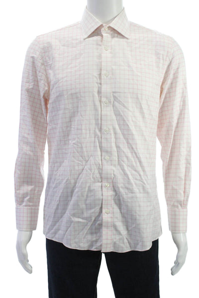 Brooks Brothers Mens Cotton Geometric Print Button Down Shirt Pink Size 15.5