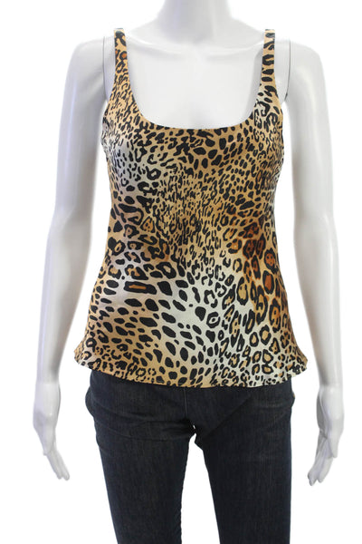 Josie Natori Womens Silk Leopard Scoop Neck Tank Sleeveless Multicolor Size S