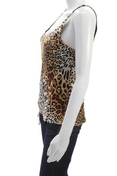 Josie Natori Womens Silk Leopard Scoop Neck Tank Sleeveless Multicolor Size S