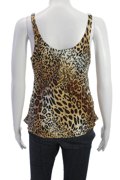 Josie Natori Womens Silk Leopard Scoop Neck Tank Sleeveless Multicolor Size S