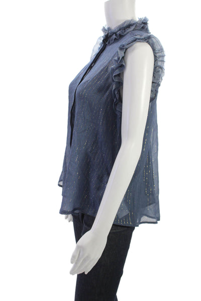7 For All Mankind Womens Striped High Neck Blouse Blue Basic Size XS