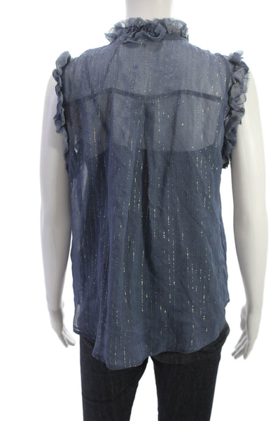 7 For All Mankind Womens Striped High Neck Blouse Blue Basic Size XS