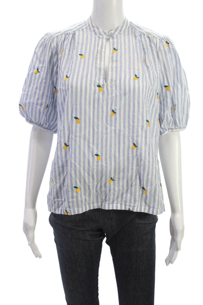 Birds of Paradis by Trovata Women Blue Striped Short Sleeve Blouse Size S