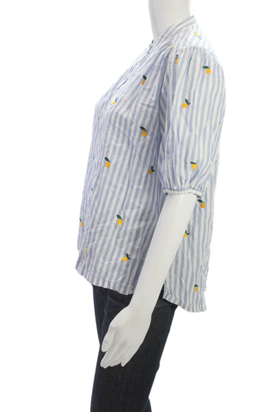 Birds of Paradis by Trovata Women Blue Striped Short Sleeve Blouse Size S