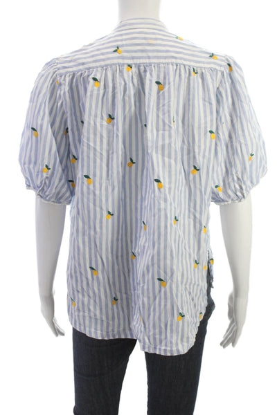 Birds of Paradis by Trovata Women Blue Striped Short Sleeve Blouse Size S