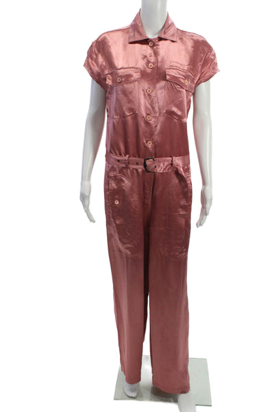 Sies Marjan Women Jumpsuit Pink Collared Short Sleeve Viscose Button Size 2