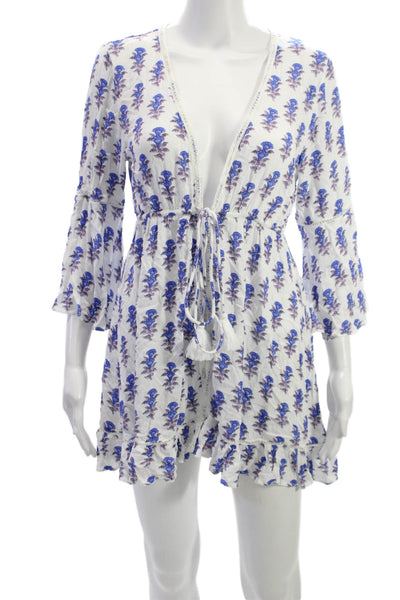 Playa Lucila Womens Mini Floral Viscose V-Neck 3/4 Sleeve Short Dress Size S