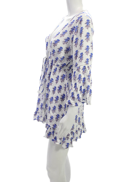 Playa Lucila Womens Mini Floral Viscose V-Neck 3/4 Sleeve Short Dress Size S