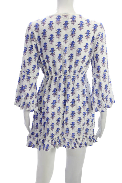 Playa Lucila Womens Mini Floral Viscose V-Neck 3/4 Sleeve Short Dress Size S