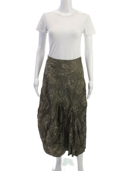 Oska Women Green Floral Cotton Midi Skirt Size 1