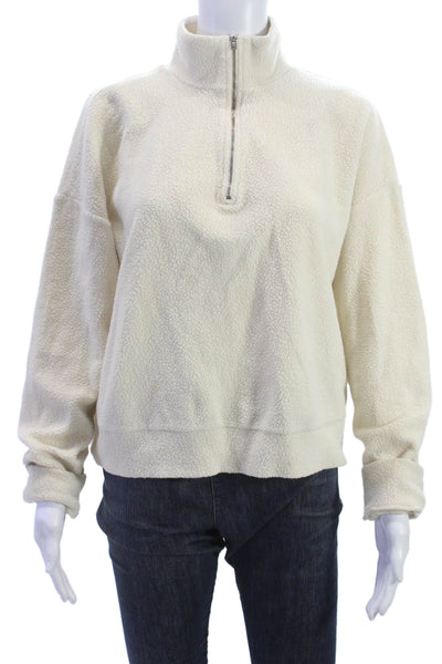 Monrow Womens Pullover Ivory Cotton Mock Neck Long Sleeve Size S