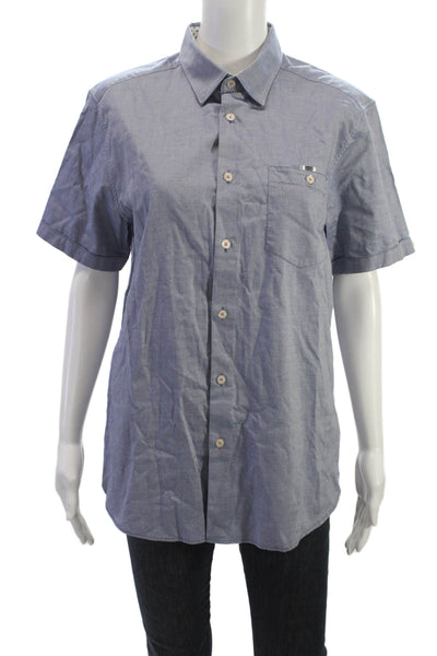 Ted Baker Mens Blue Short Sleeve Button-Up Shirt Collared Size 4