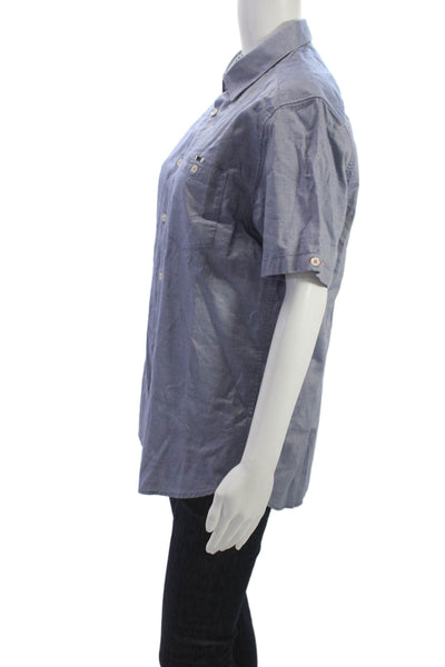 Ted Baker Mens Blue Short Sleeve Button-Up Shirt Collared Size 4