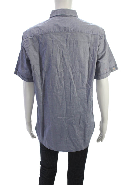 Ted Baker Mens Blue Short Sleeve Button-Up Shirt Collared Size 4