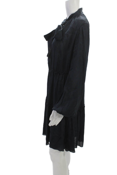 See by Chloe Women Mini Silk High Neck Tie Long Sleeve Black Dress Size M