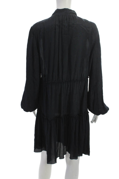 See by Chloe Women Mini Silk High Neck Tie Long Sleeve Black Dress Size M