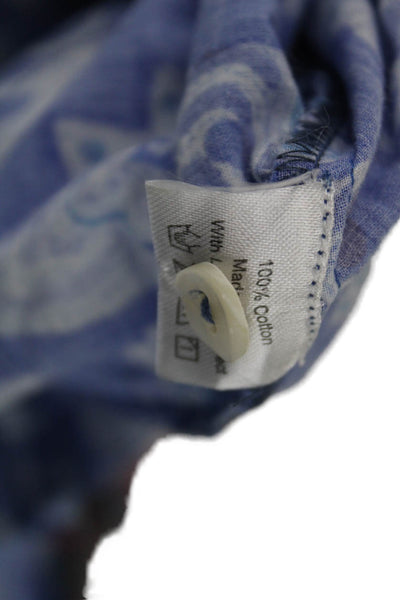 La Plage Women Shirt Dress Blue Paisley 100% Cotton 3/4 Sleeve Henley Size L