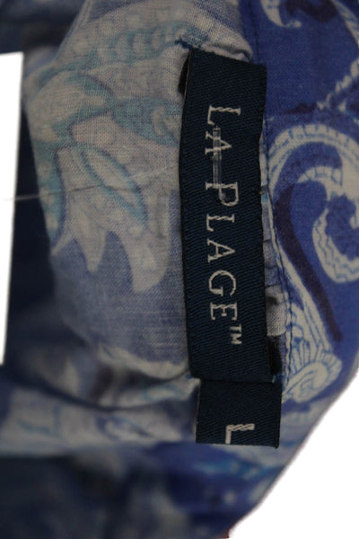La Plage Women Shirt Dress Blue Paisley 100% Cotton 3/4 Sleeve Henley Size L
