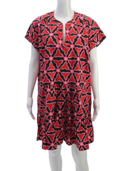 Saloni Womens Mini V-Neck Geometric Floral Cotton Short Sleeve Dress Size 8