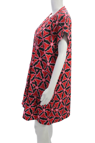 Saloni Womens Mini V-Neck Geometric Floral Cotton Short Sleeve Dress Size 8