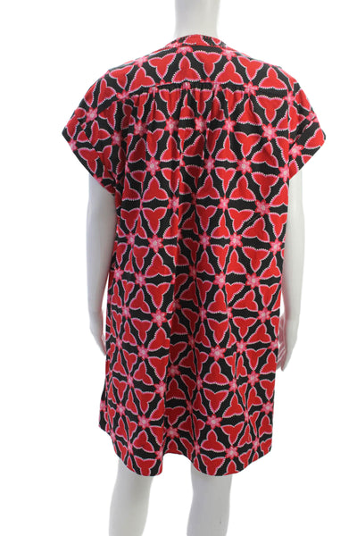 Saloni Womens Mini V-Neck Geometric Floral Cotton Short Sleeve Dress Size 8