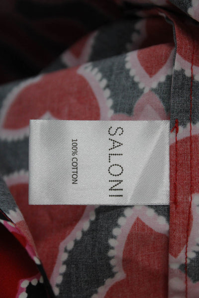 Saloni Womens Mini V-Neck Geometric Floral Cotton Short Sleeve Dress Size 8