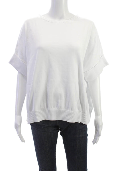 Renuar Womens Pullover White Round Neck Short Sleeve 100% Cotton Size XS