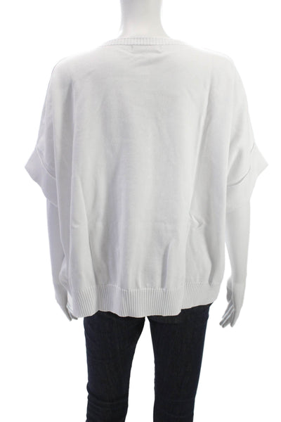 Renuar Womens Pullover Sweater White Cotton Short Sleeve Round Neck Size XL