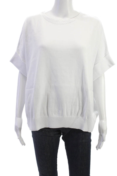 Renuar Women Basic White Cotton Crew Neck Short Sleeve T-Shirt Size M