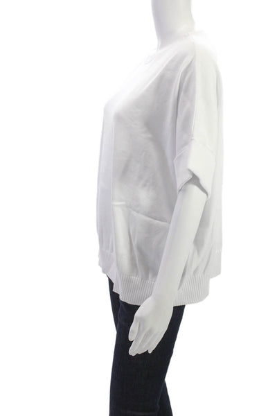 Renuar Women Basic White Cotton Crew Neck Short Sleeve T-Shirt Size M