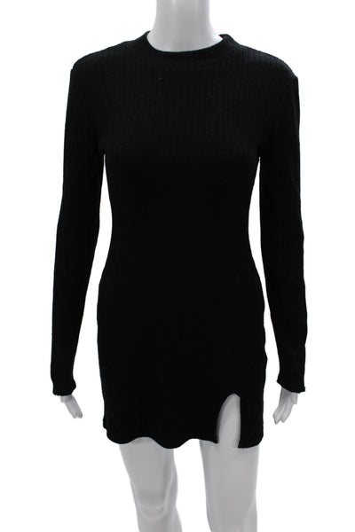 Zara Womens Bodycon Midi Dress Black Mock Neck Long Sleeve Size M