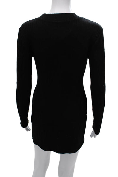 Zara Womens Bodycon Midi Dress Black Mock Neck Long Sleeve Size M