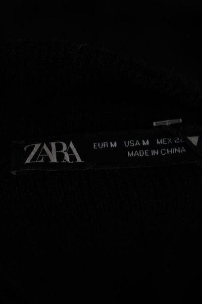 Zara Womens Bodycon Midi Dress Black Mock Neck Long Sleeve Size M
