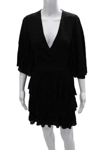 Zara Womens Mini V-Neck Black Half Sleeve Pullover Dress Size L