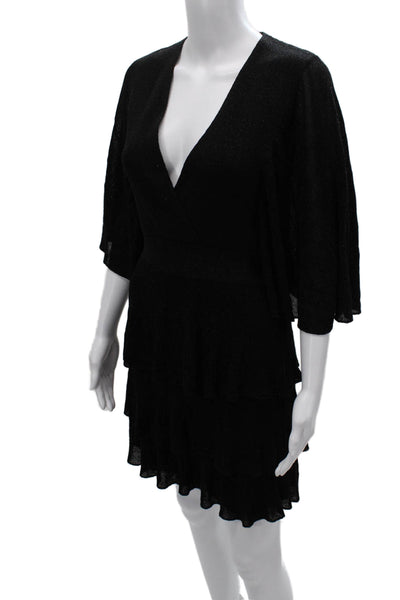 Zara Womens Mini V-Neck Black Half Sleeve Pullover Dress Size L
