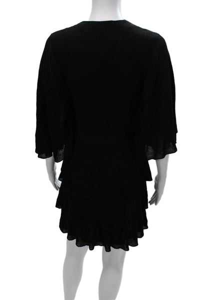Zara Womens Mini V-Neck Black Half Sleeve Pullover Dress Size L