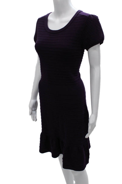 Sandro Women Sweater Dress Purple Midi Short Sleeve Zip Scoop Neck Size 3