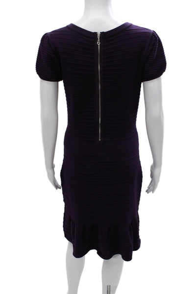 Sandro Women Sweater Dress Purple Midi Short Sleeve Zip Scoop Neck Size 3