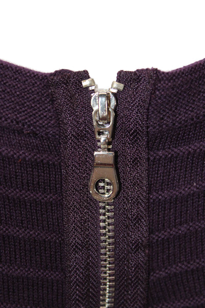 Sandro Women Sweater Dress Purple Midi Short Sleeve Zip Scoop Neck Size 3