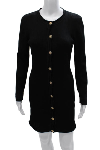 Zara Women Bodycon Midi Black Long Sleeve Button Round Neck Dress Size L