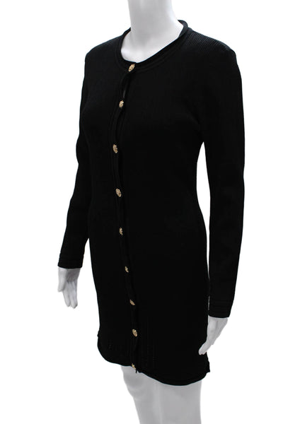 Zara Women Bodycon Midi Black Long Sleeve Button Round Neck Dress Size L
