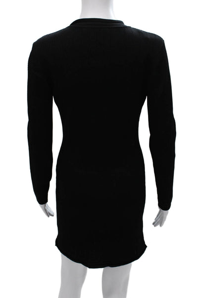 Zara Women Bodycon Midi Black Long Sleeve Button Round Neck Dress Size L