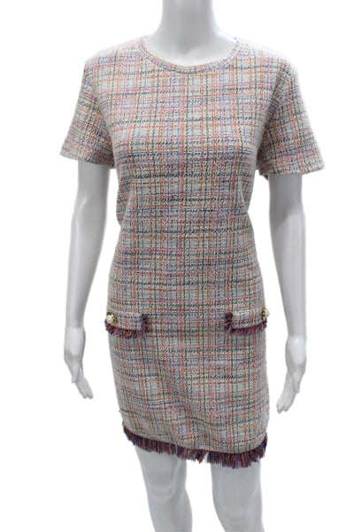 Zara Trafaluc Womens Shift Dress Multicolor Midi Short Sleeve Round Neck Size L
