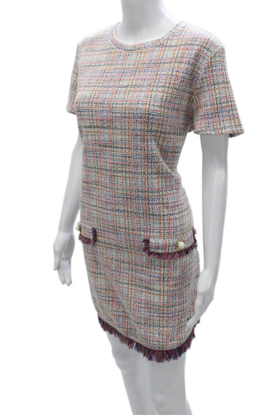 Zara Trafaluc Womens Shift Dress Multicolor Midi Short Sleeve Round Neck Size L