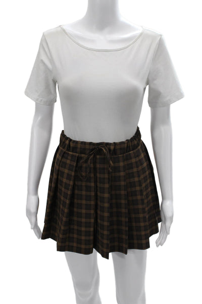Zara Women Black Check Mini Skirt Tie Waist Size L