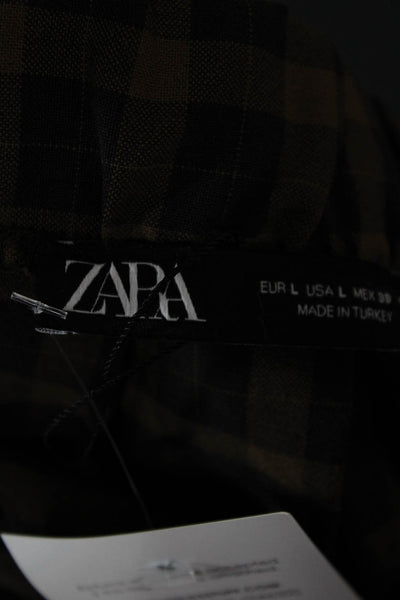 Zara Women Black Check Mini Skirt Tie Waist Size L