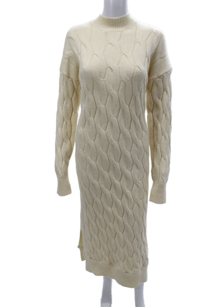 Line And Dot Women Sweater Dress Ivory Mock Neck Long Sleeve Pullover Size M