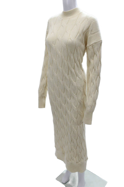 Line And Dot Women Sweater Dress Ivory Mock Neck Long Sleeve Pullover Size M
