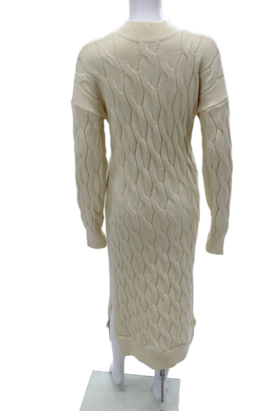 Line And Dot Women Sweater Dress Ivory Mock Neck Long Sleeve Pullover Size M