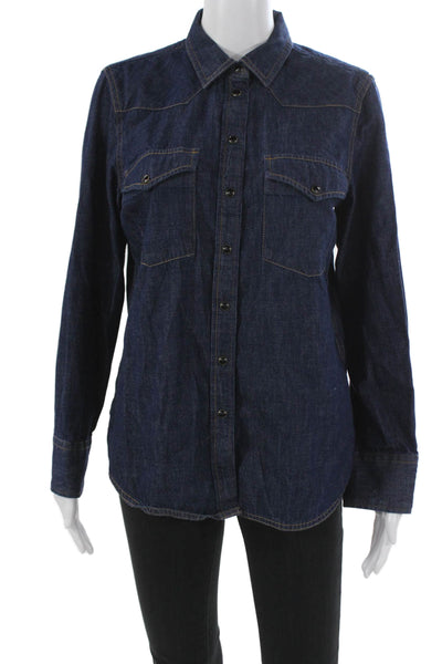J Crew Womens Collared Solid Blue 100% Cotton Long Sleeve Button-Up Size 6